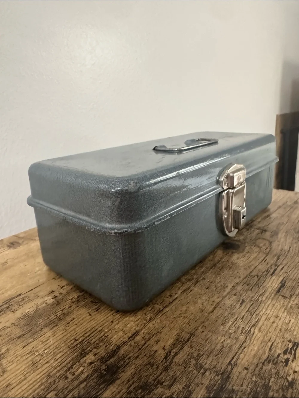Vintage Industrial Metal Lock Box w/ Working Lock Gray Steel Storage Case 11”